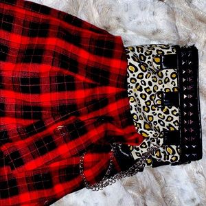 Tripp NYC Women's Plaid And Leopard Skirt